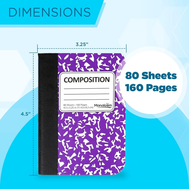 Manaloom Mini Composition Notebooks, Small Pocket Sized Notebook, for Kids, Students, College Office, Journaling Notebooks, 4 Colors - 4.5" x 3.25" - 80 Sheets/Book - (12 Pack) - Image 3